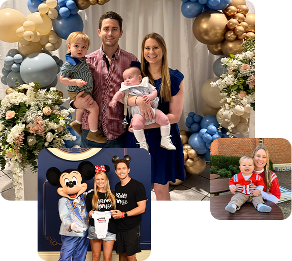 Collage featuring Doctor Kasey with her family at Disneyworld and other events